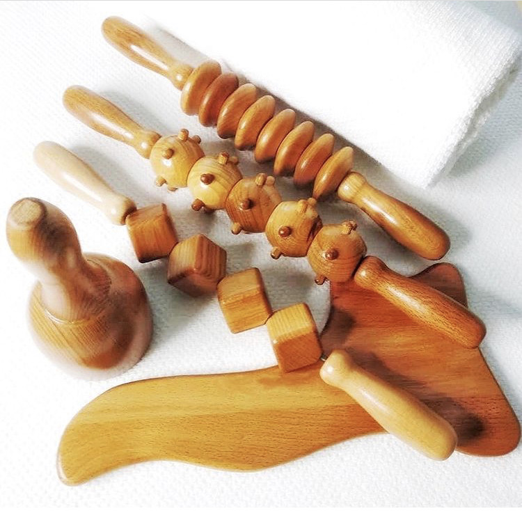 wooden set of massage tools